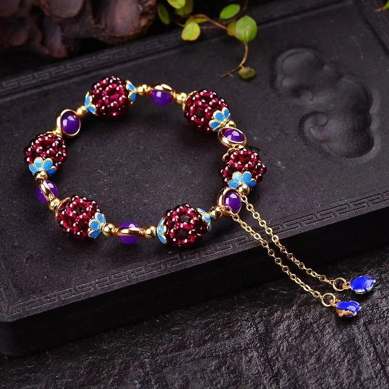 Pulsera de granates naturales con forma de granada