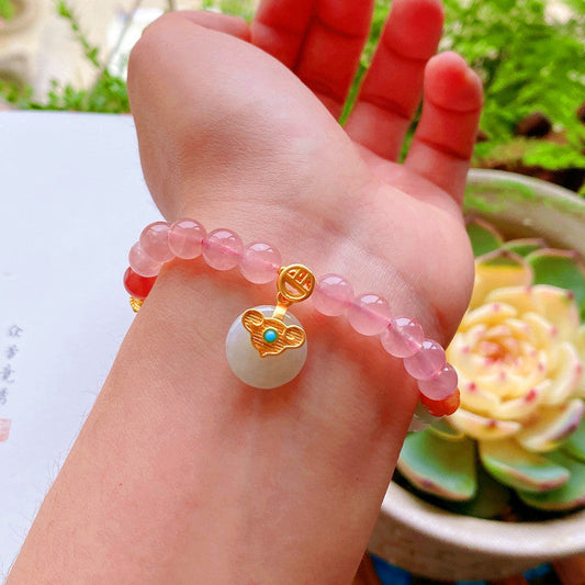 Lucky clasp · Pink crystal jade bracelet