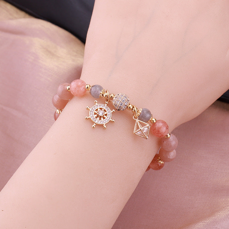 Pulsera de Piedra Lunar de Cristal de Fresa Barco Pirata