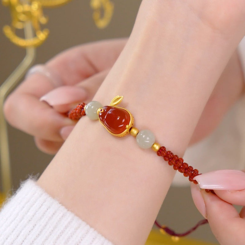 Running Bunny · Red agate braided bracelet