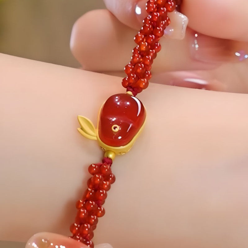 Running Bunny · Red agate braided bracelet