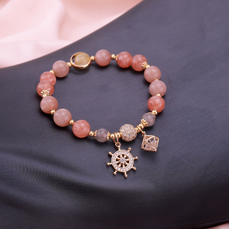 Pulsera de Piedra Lunar de Cristal de Fresa Barco Pirata