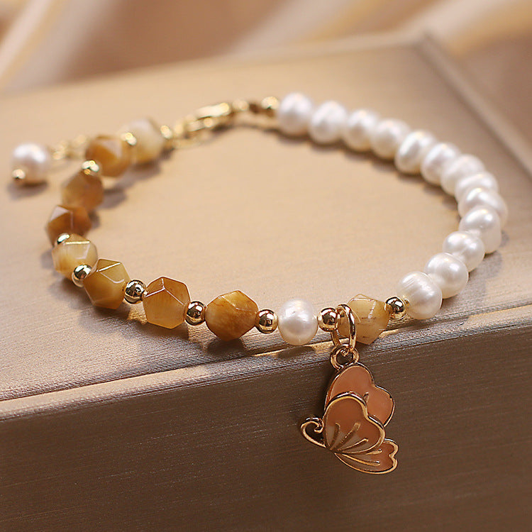 Mariposas de verano • Pulsera de perlas de agua dulce y ágata