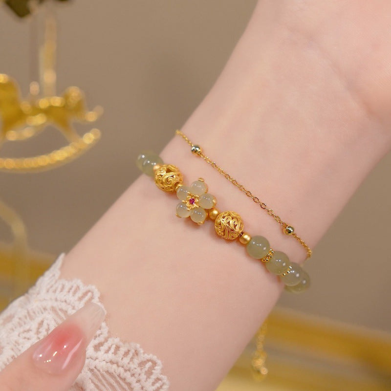 Sun flowers · Emerald Jade stone double bracelet