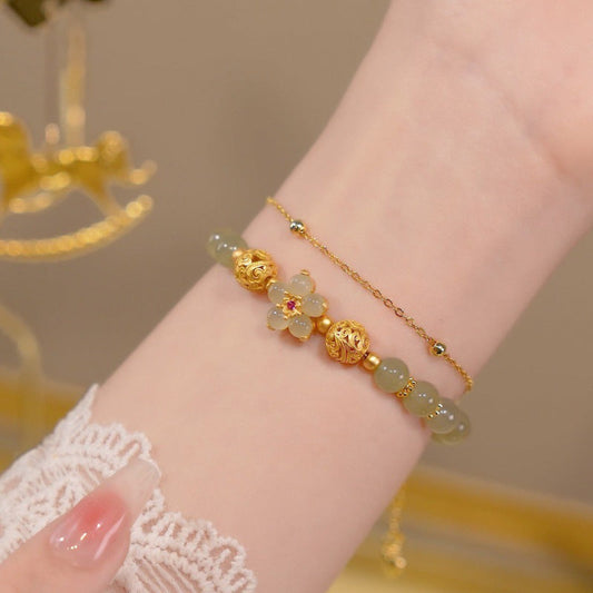 Sun flowers · Emerald Jade stone double bracelet