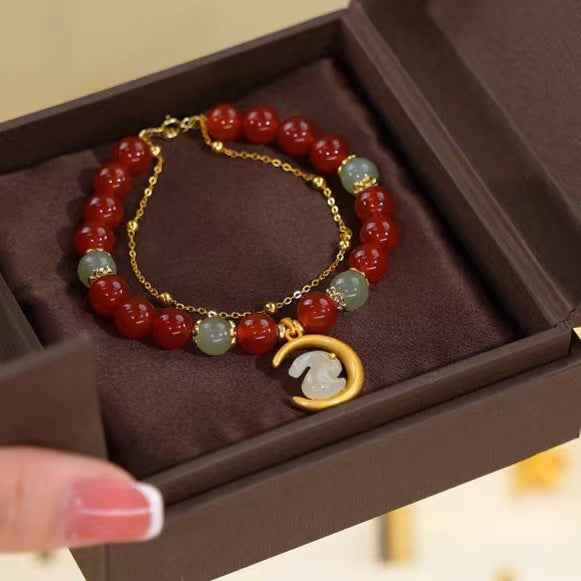 Natural Red Agate · Moon Rabbit Bracelet