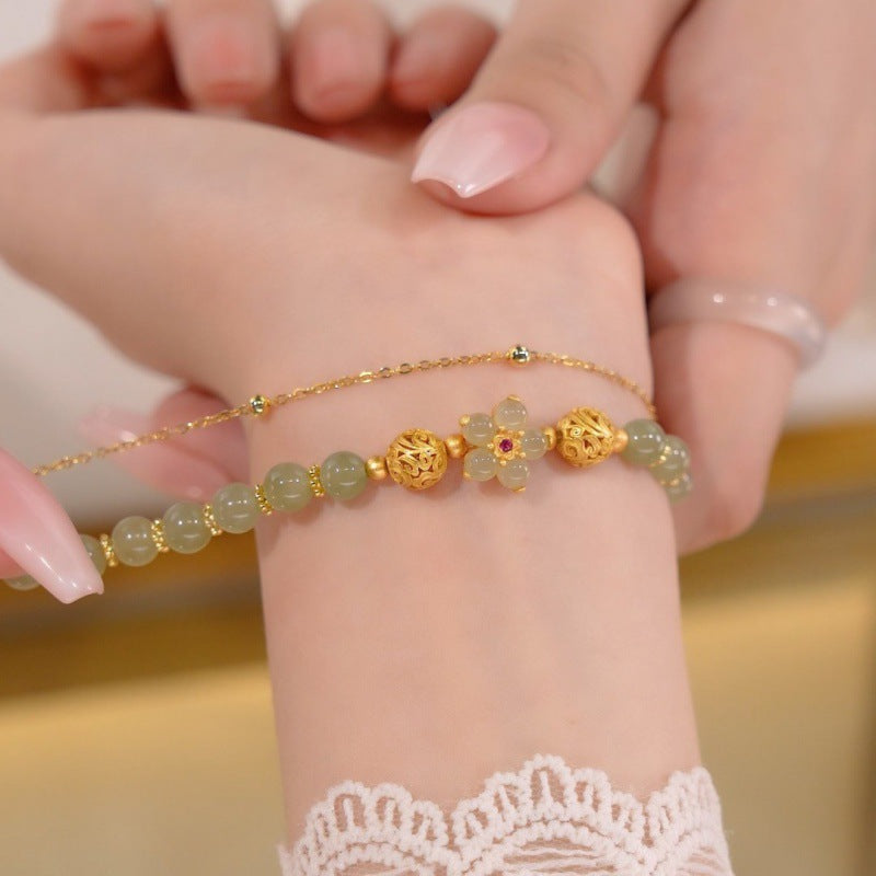 Sun flowers · Emerald Jade stone double bracelet