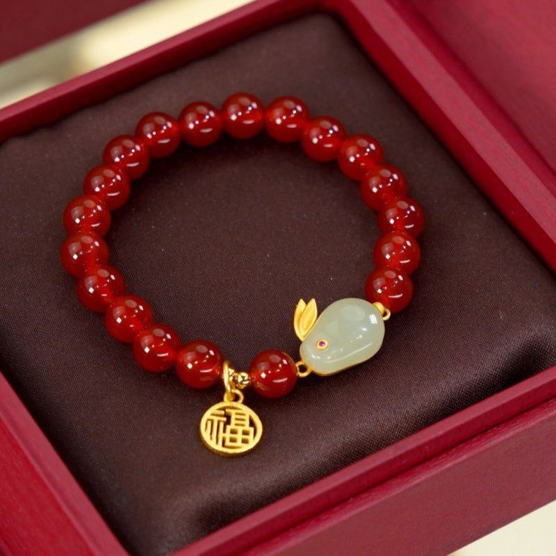 Lucky Rabbit · Natural Red Agate Bracelet