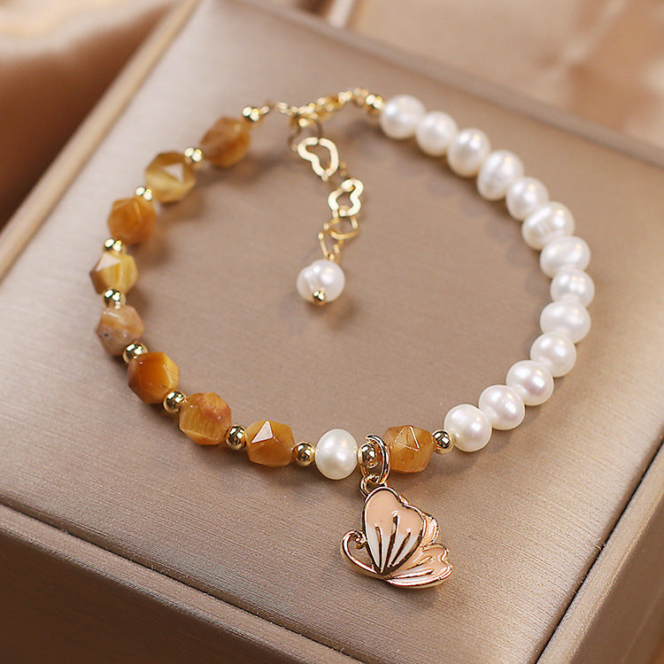 Mariposas de verano • Pulsera de perlas de agua dulce y ágata