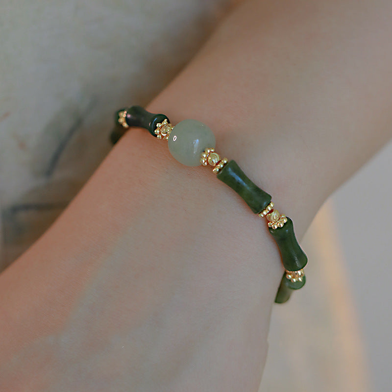 Pulsera de bambú de piedra de jade esmeralda natural