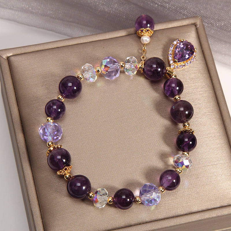 Pulsera con amatista natural y colgante en forma de gota