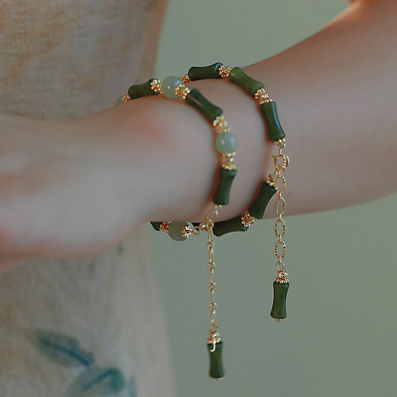 Pulsera de bambú de piedra de jade esmeralda natural