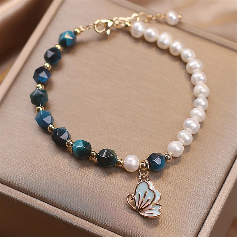 Mariposas de verano • Pulsera de perlas de agua dulce y ágata