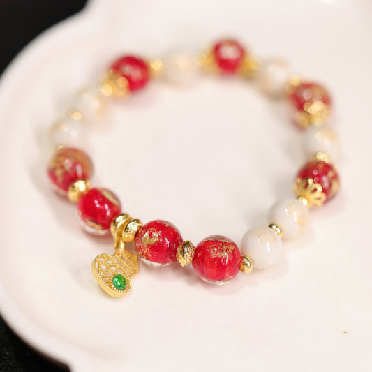 Pulsera de cuentas de vidrio con lámina de oro de calabaza retro