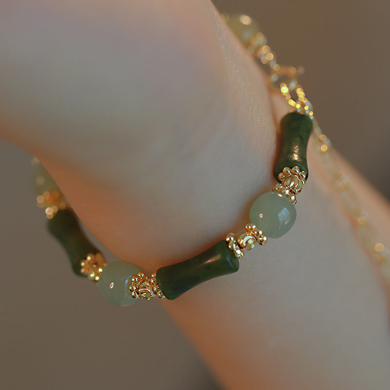 Pulsera de bambú de piedra de jade esmeralda natural