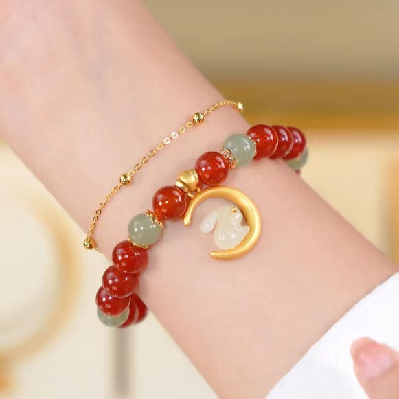 Natural Red Agate · Moon Rabbit Bracelet