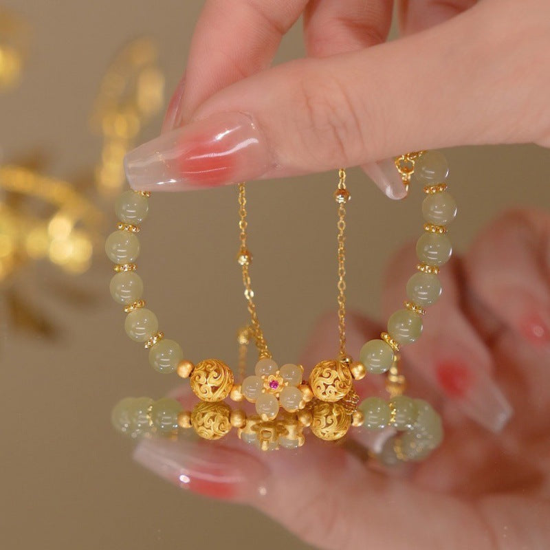 Sun flowers · Emerald Jade stone double bracelet
