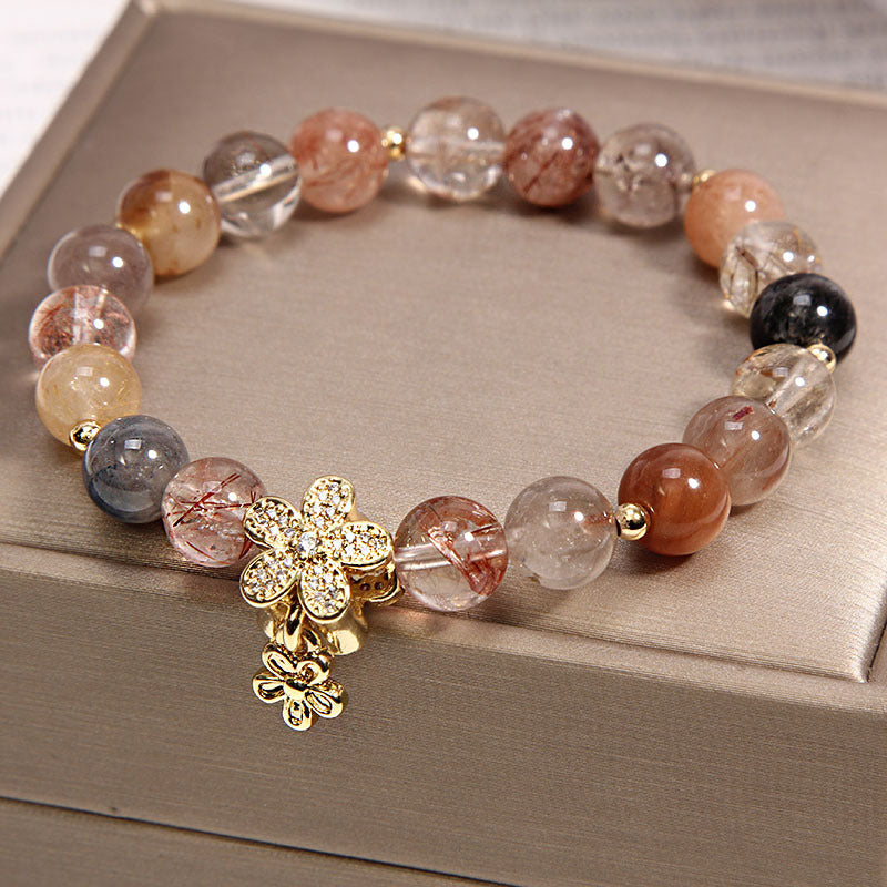 Natural Titanium Crystal Five Petal Flower Bracelet