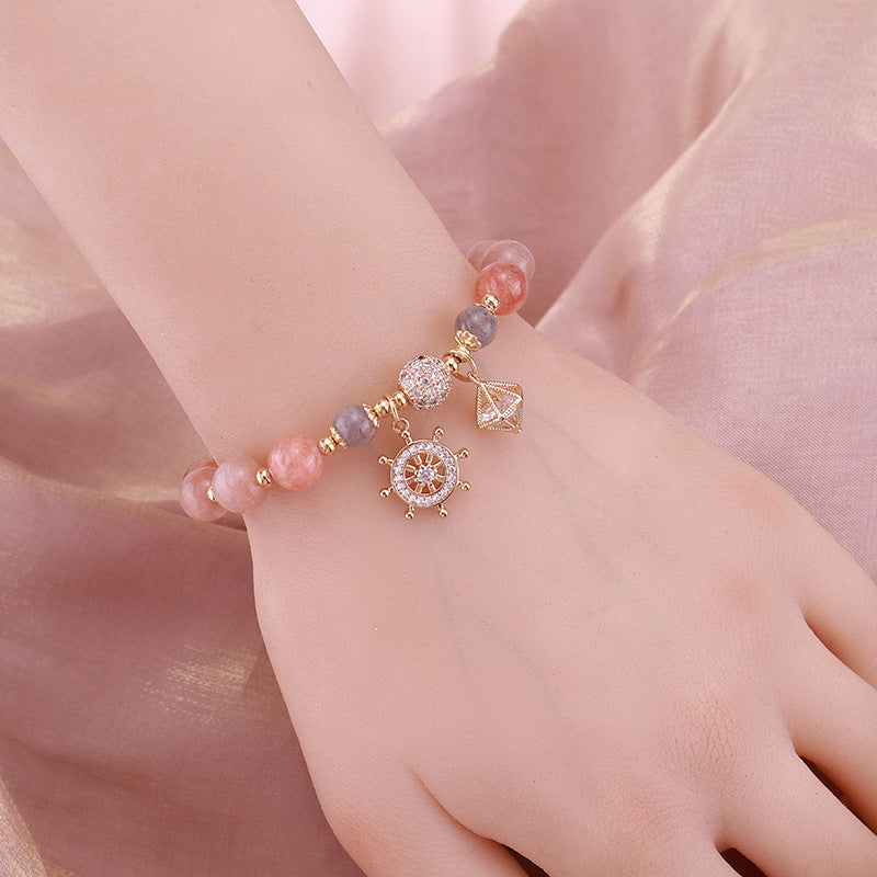 Pulsera de Piedra Lunar de Cristal de Fresa Barco Pirata