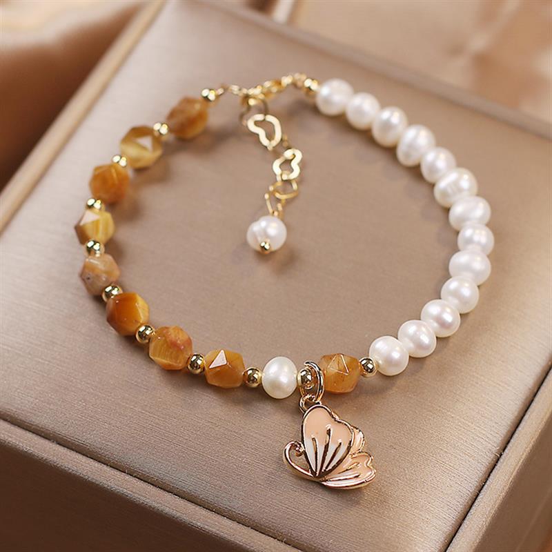 Mariposas de verano • Pulsera de perlas de agua dulce y ágata