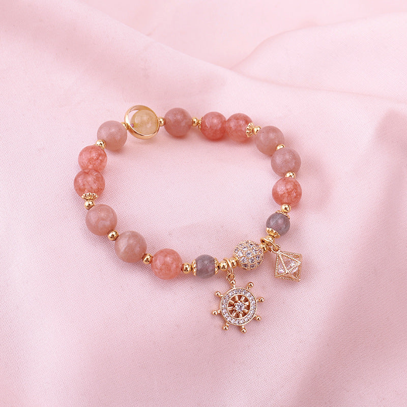 Pulsera de Piedra Lunar de Cristal de Fresa Barco Pirata