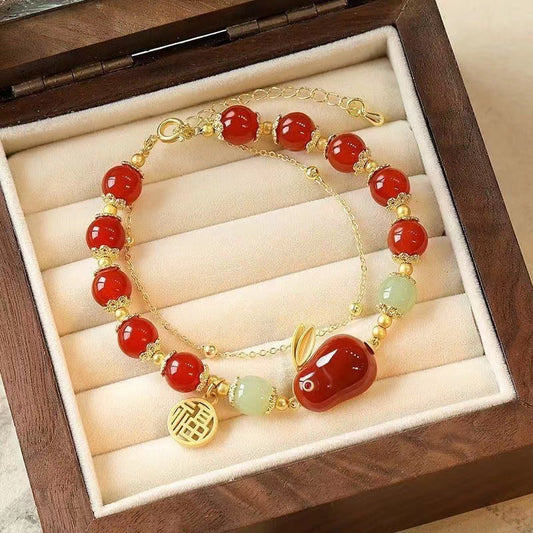 Conejo de la Suerte · Pulsera de Ágata Roja Natural