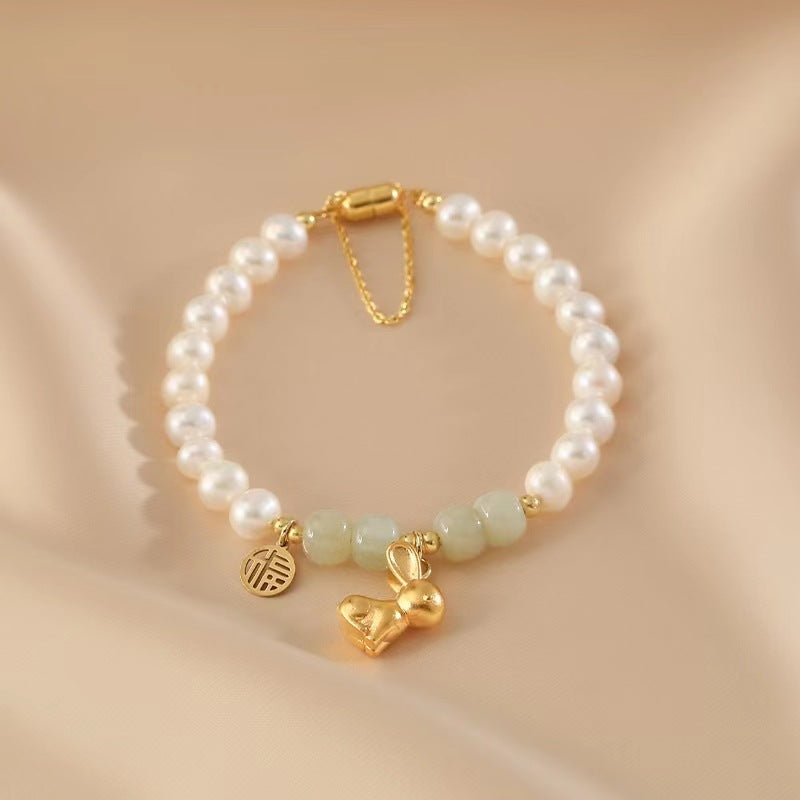 Bunny · Pearl & Emerald Jade stone bracelet
