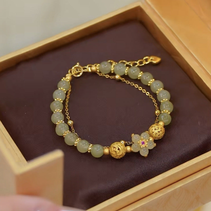 Sun flowers · Emerald Jade stone double bracelet