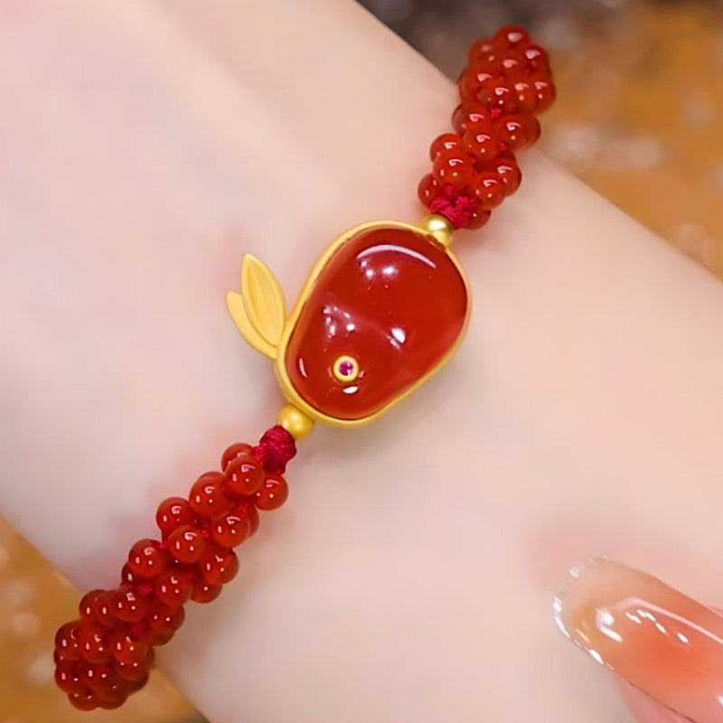 Running Bunny · Red agate braided bracelet