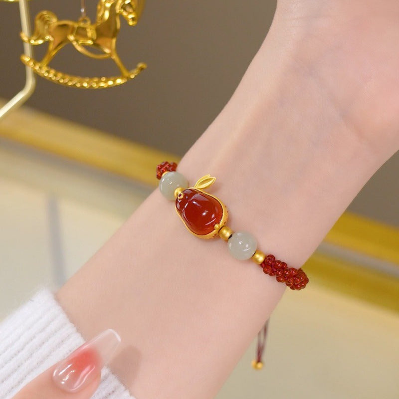 Running Bunny · Red agate braided bracelet