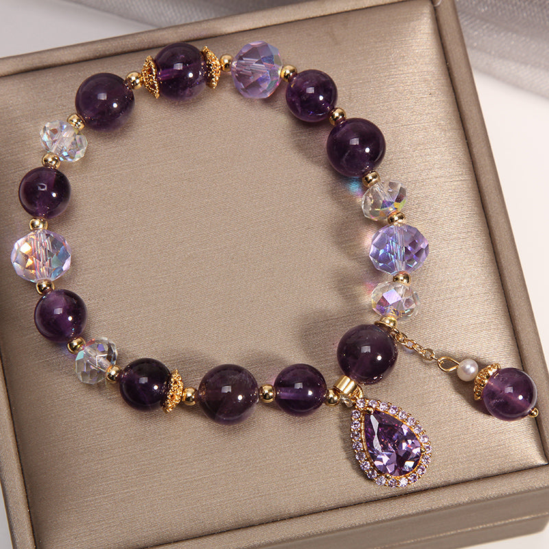 Pulsera con amatista natural y colgante en forma de gota