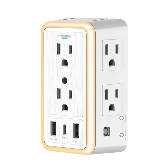 BreezeVell Multi-Outlet Power Strip with Light-Sensitive Night Light