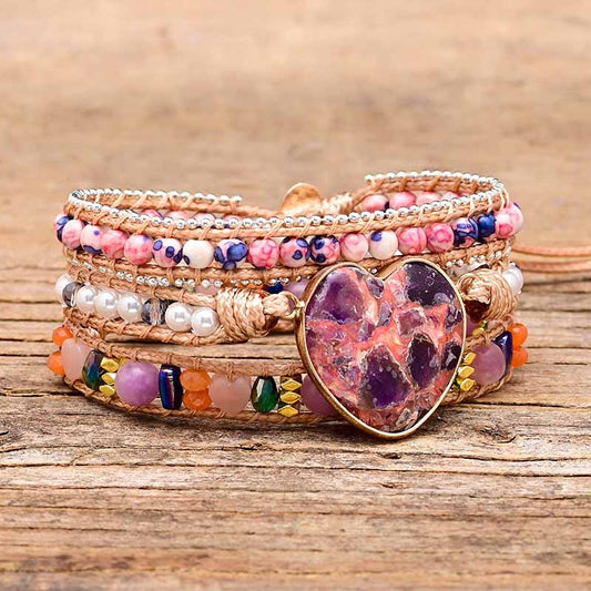 Pulsera Envolvente de Calcita Corazón Púrpura