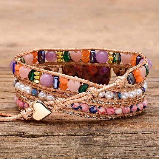 Pulsera Envolvente de Calcita Corazón Púrpura